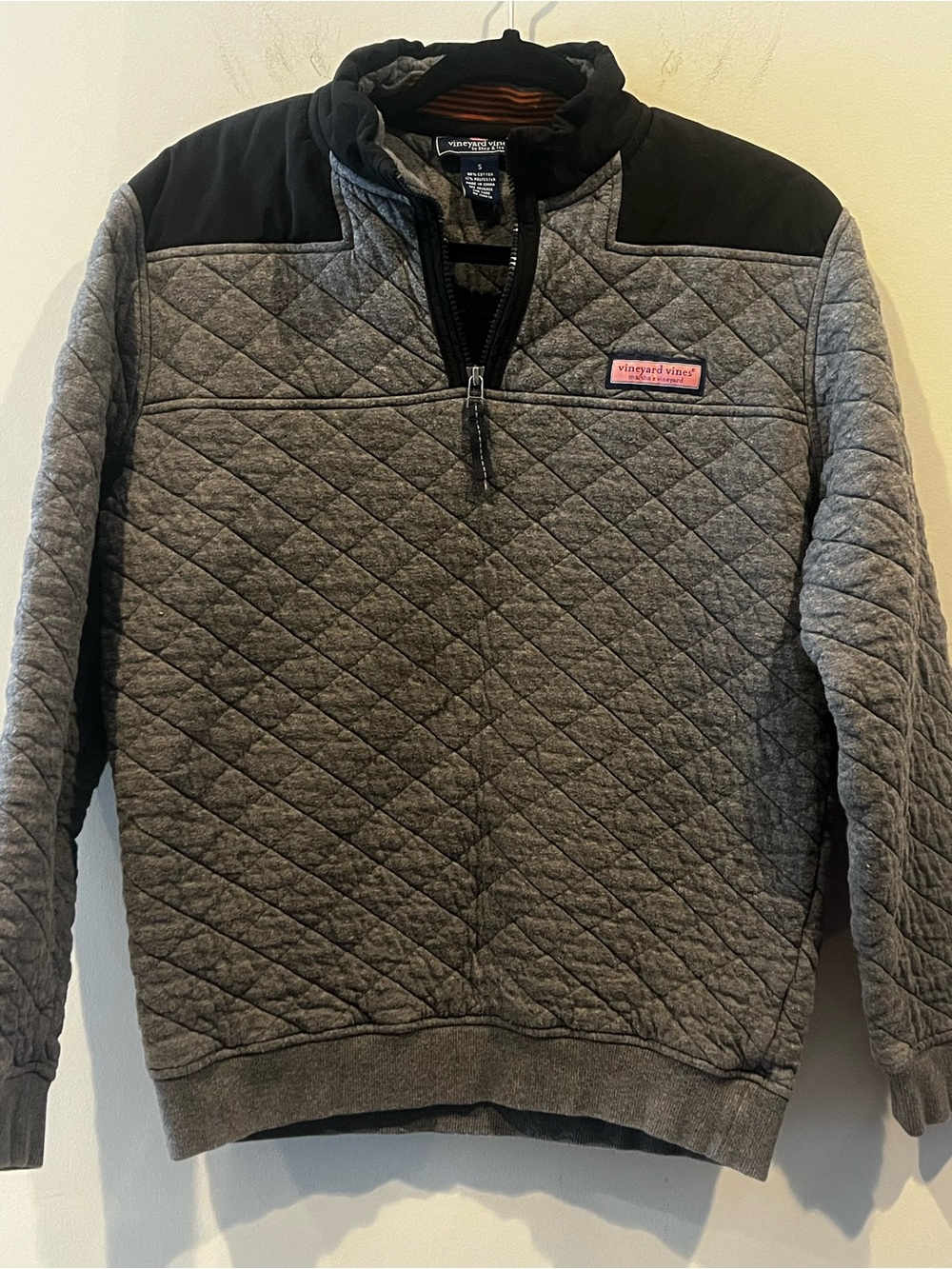 Vineyard Vines Gray Black Quilted Shep Pullover Quarter-Zip Size Men's Small